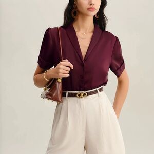 Rihoas Wine Red Satin Blouse